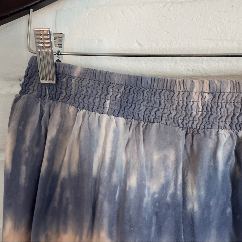 Mello Day Tie Dye Tiered Midi Skirt Blue Peach Boho Flowy Size M - Picture 4 of 6